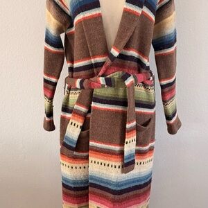 VINTAGE 90’s Lauren Ralph Lauren Wool Serape Aztec Hand Knit Maxi Cardigan